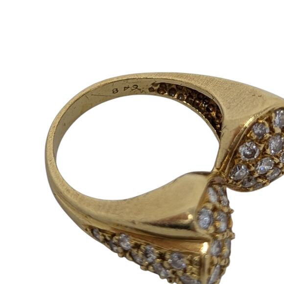 18K Gold Estate Vintage Diamond Pave Double Floral Ring Yellow Gold Size 6 - Picture 9 of 13